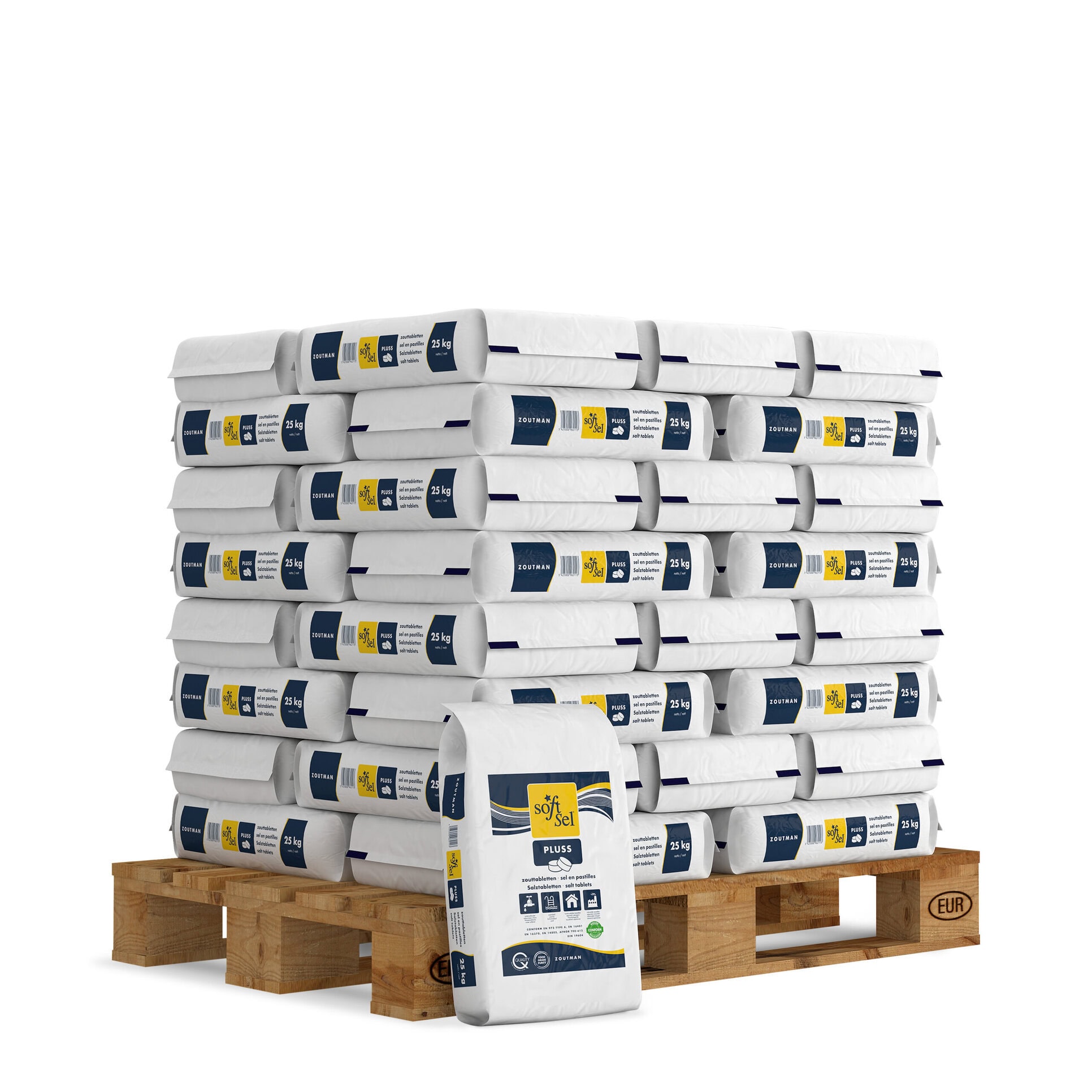 Palle med 25kg. poser salttabletter